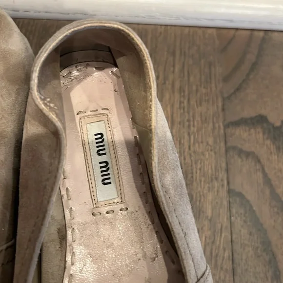 Miu Miu Beige Nubuck Embellished Platform Espadrilles Flats - Picture 7 of 11